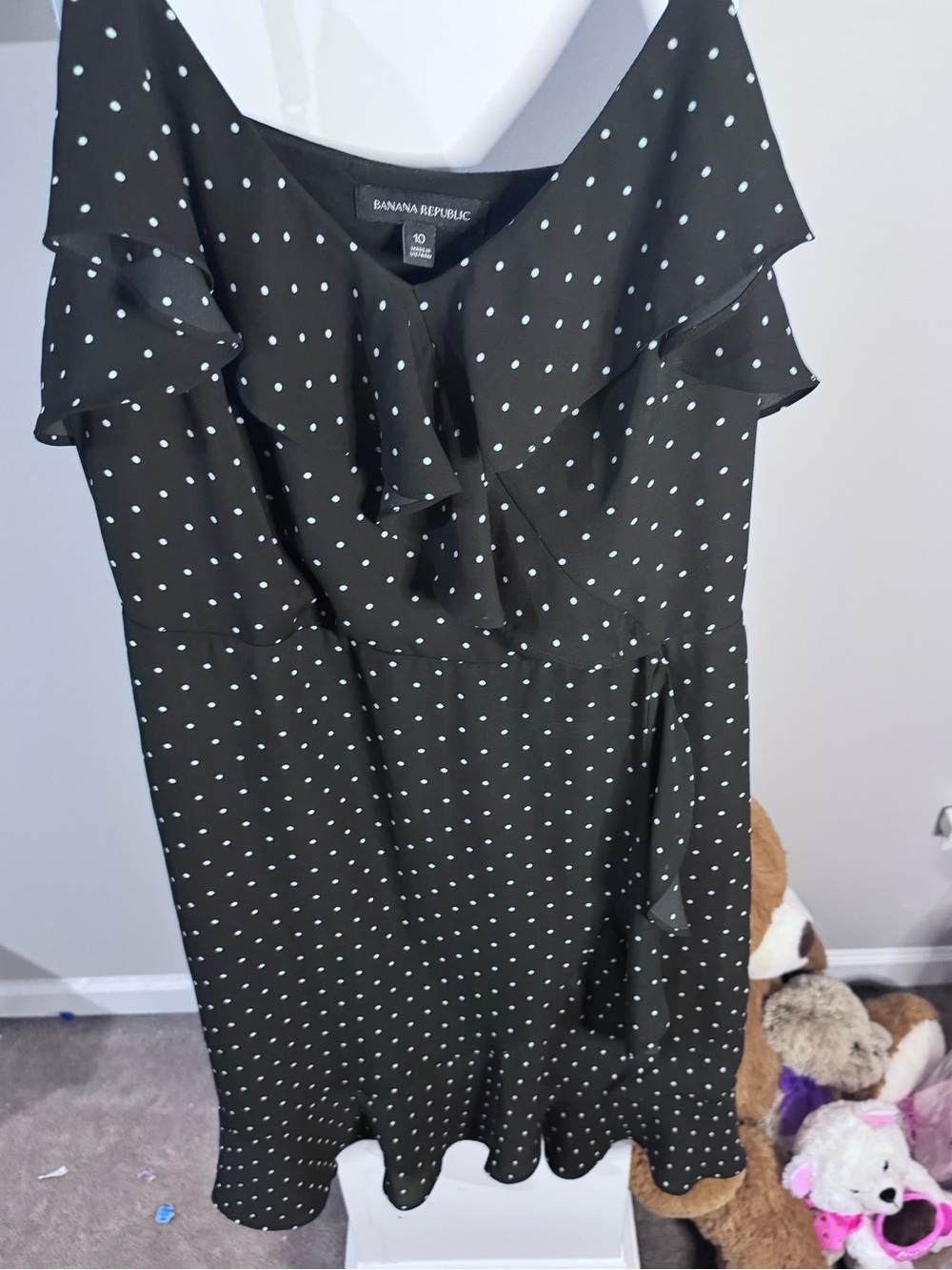Banana Republic Black White Polka Dot Ruffle Wrap Dress Size 10 Midi Flounce - Picture 7 of 8